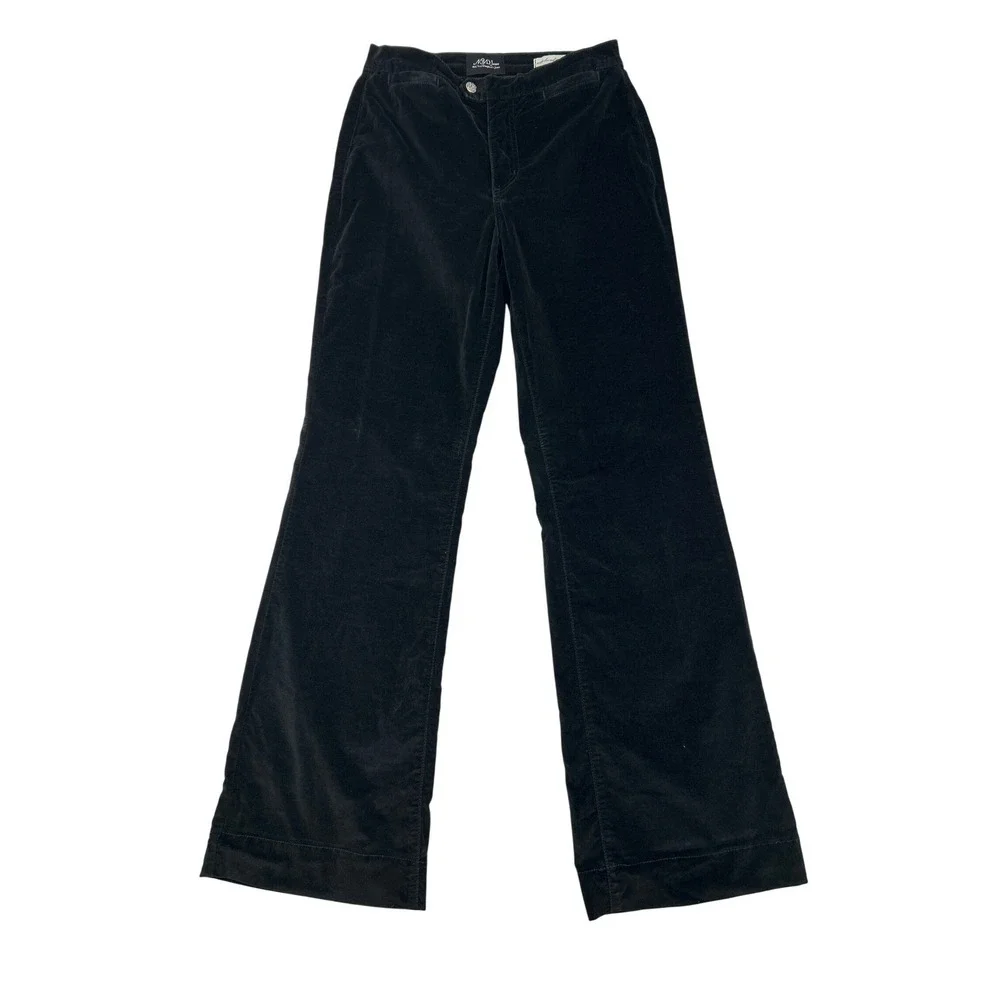NYDJ Pants Women 8‎ Black Velveteen Wide Leg Stretch USA Script Dark Academia